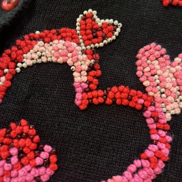 Emma Tricot Black Beaded Heart Sweater Heart Buttons Knit Cardigan Womens Sz M - Picture 10 of 12